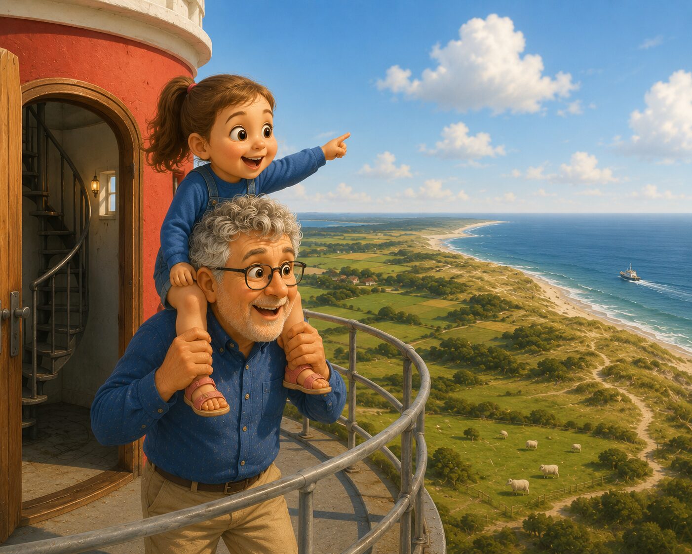 Lena en opa kijken samen uit over het eiland